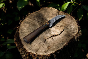 Handmade Damascus Steel Skinning Knife with Rosewood Handle by Damascus Knife Store, Damascus knife detail photo 2