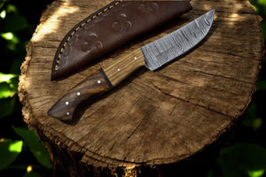 Handmade Damascus Steel Skinning Knife with Rosewood & Olivewood Handle by Damascus Knife Store, Damascus knife detail photo 2