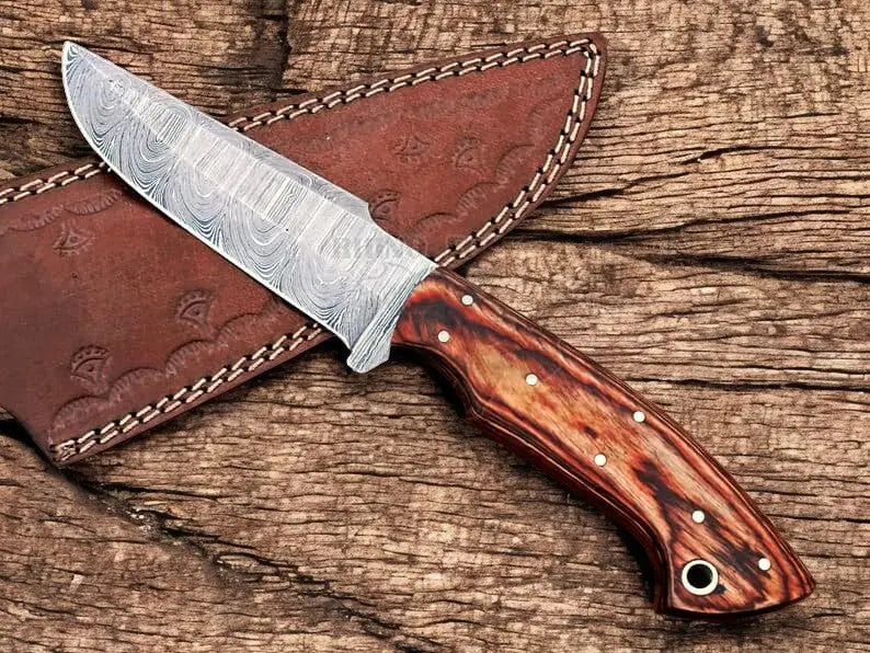 Handmade Damascus Steel Skinning Knife with Wood Handle by Damascus Knife Store, Damascus knife main product photo