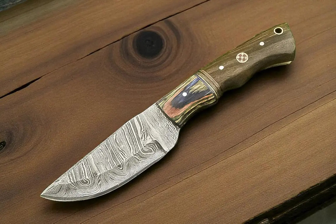 Handmade Damascus skinning Knife with Wooden Handle – 8" by Damascus Knife Store, Damascus knife main product photo