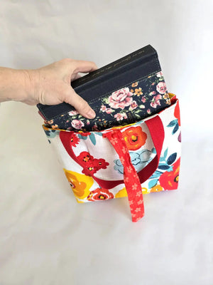 Handmade Floral Bible Tote Bag – Christian Church Bag for Women, Red Strap Scripture Carryall, Faith Gift for Her by Maypop House Designs, handmade leather goods detail photo 4