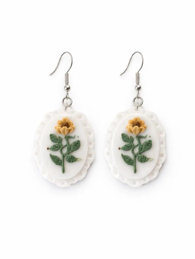 The Tween Space Floral Cameo Earrings — Vintage Style Dangles | Handcrafted by Nora by The Tween Space, handmade jewelry detail photo 2