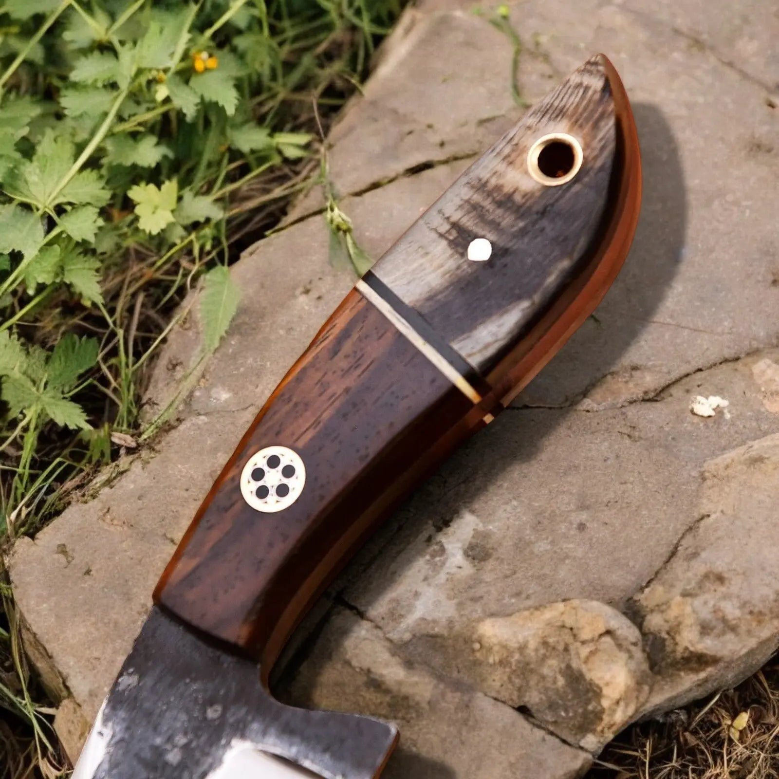 Handmade High-Carbon Steel Hunting Knife – 8" with Sheath by Damascus Knife Store, leather knife sheath detail photo 3