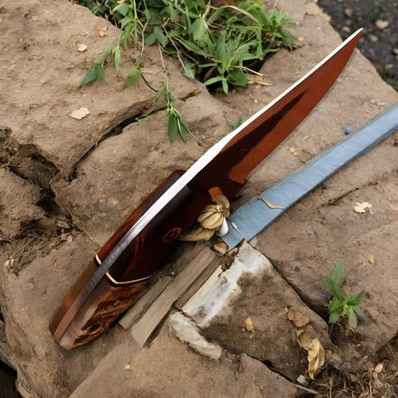 Handmade High-Carbon Steel Hunting Knife – 8" with Sheath by Damascus Knife Store, leather knife sheath detail photo 5