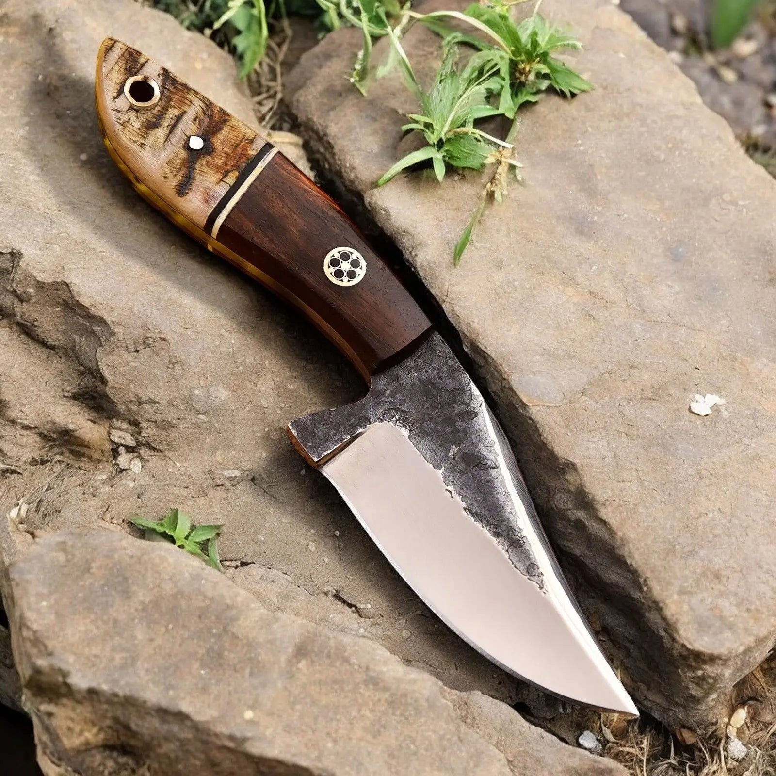 Handmade High-Carbon Steel Hunting Knife – 8" with Sheath by Damascus Knife Store, leather knife sheath detail photo 8