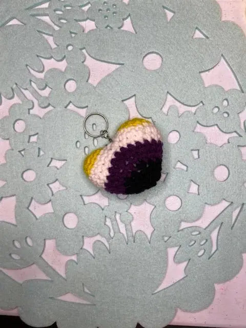 Handmade LGBTQ Heart Keychain - Colorful Crochet Pride Accessory by Klassy Krafts, 3D printed gift detail photo 2
