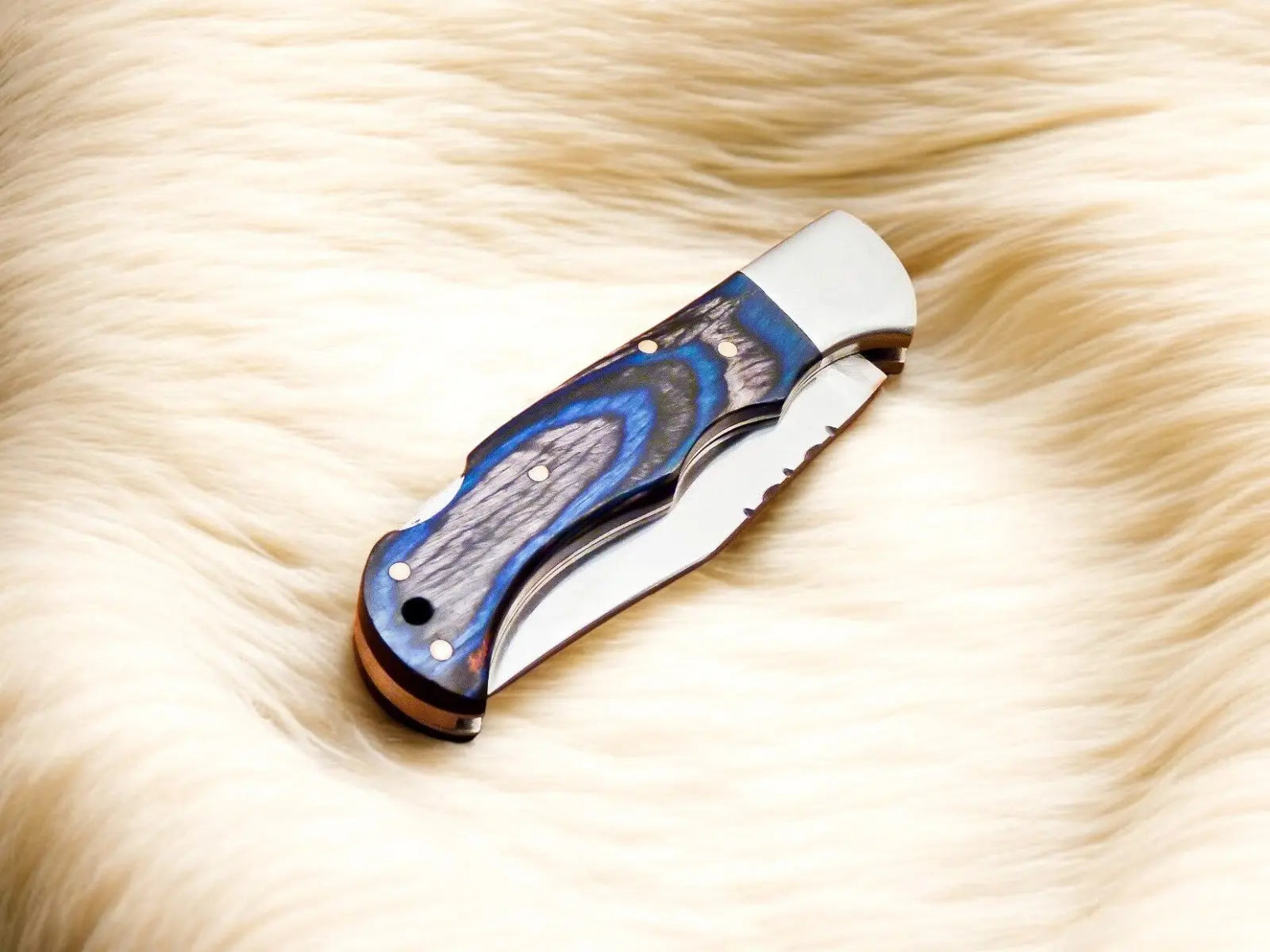 Handmade Stainless Steel Pocket Knife with Exotic Wood by Damascus Knife Store, Damascus knife detail photo 3