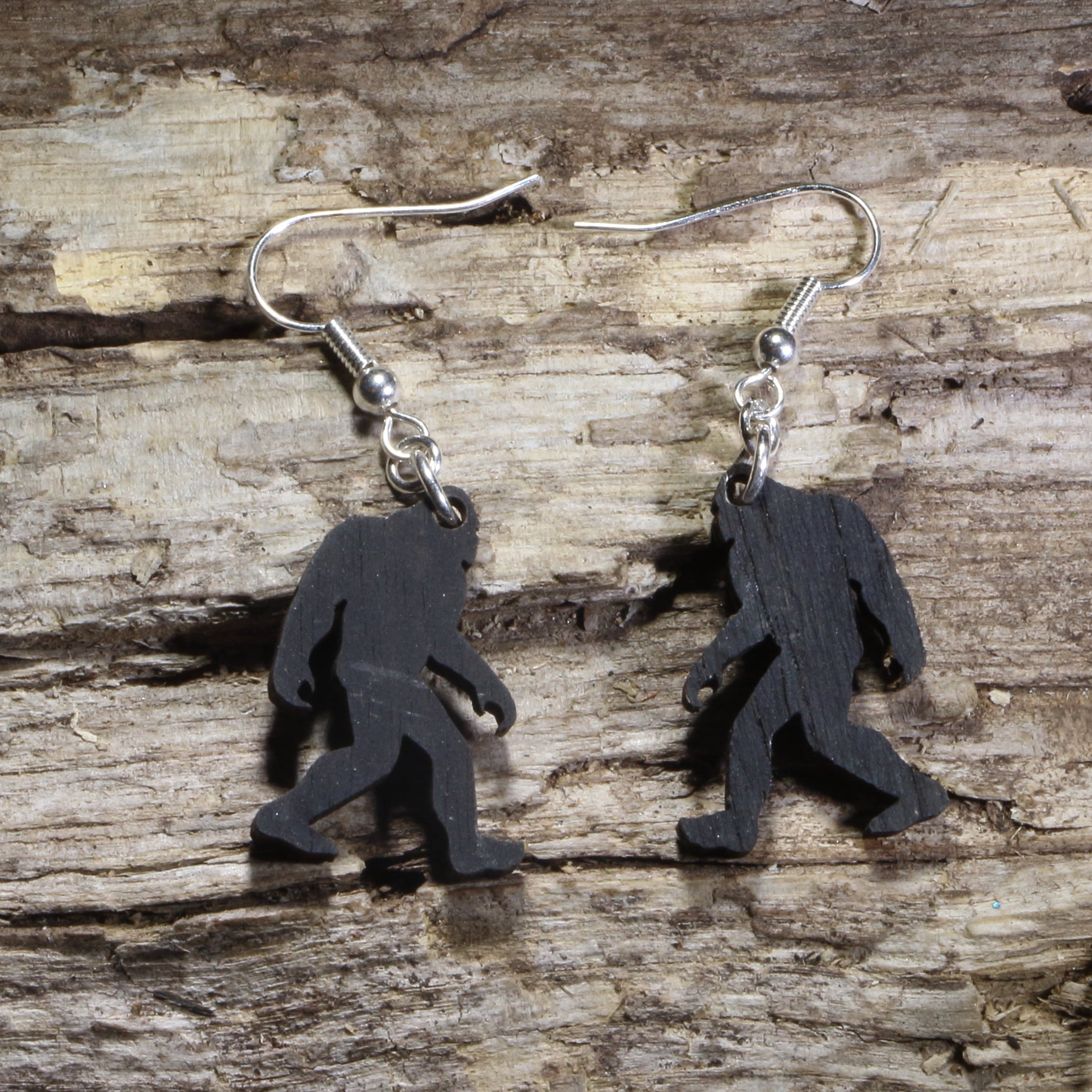 Bigfoot Wooden Dangle Earrings | Sasquatch Cryptid Jewelry by Cate's Concepts, LLC