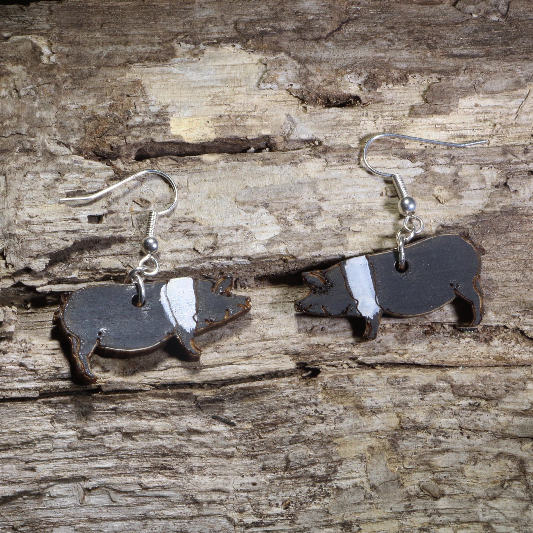 Hampshire Pig Wooden Dangle Earrings | Farm Animal Jewelry by Cate's Concepts, LLC