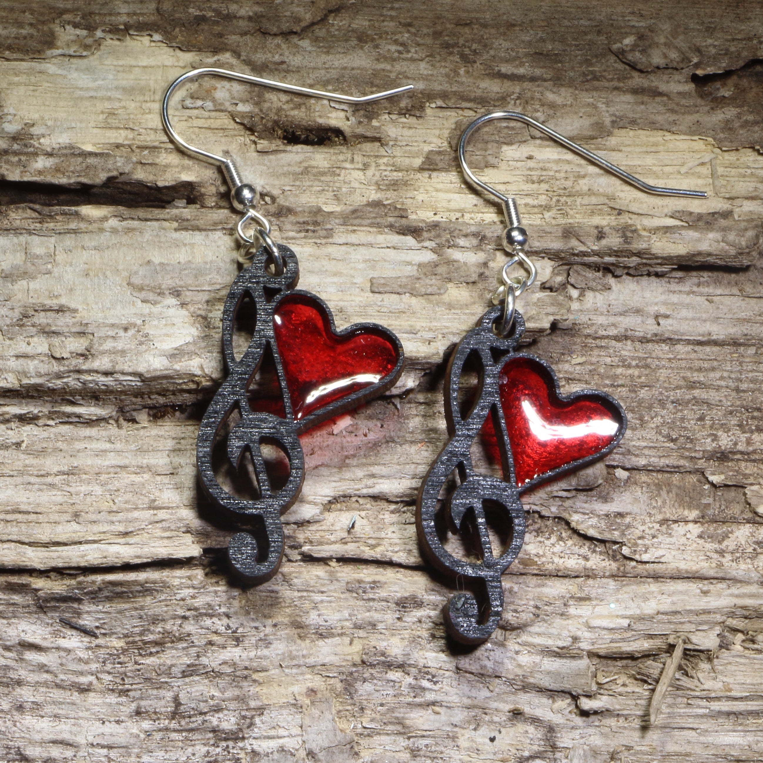 Music Heart Resign Earrings Wooden | Treble Clef Jewelry by Cate's Concepts, LLC