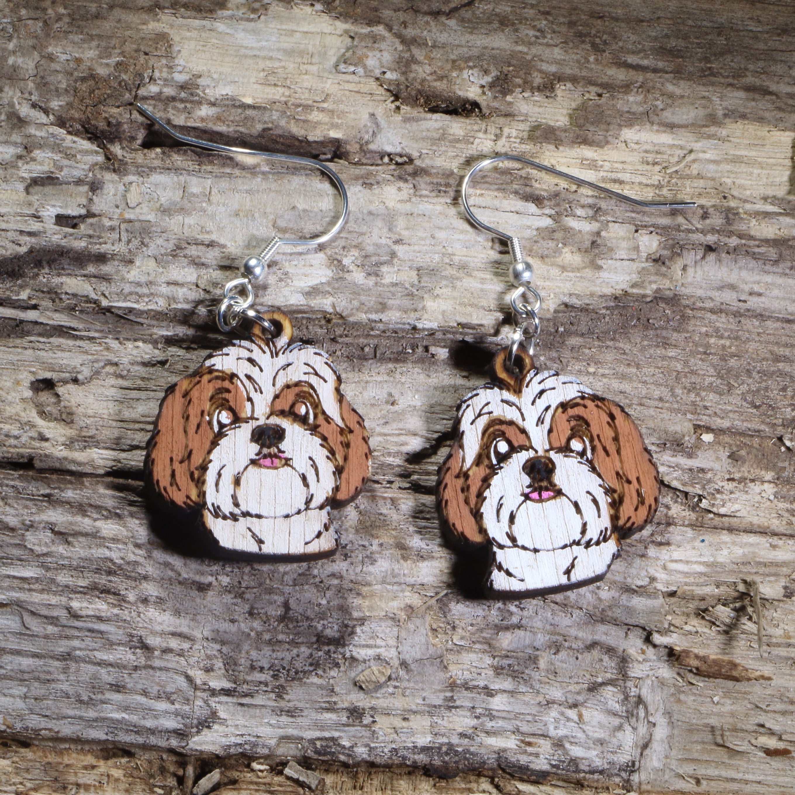 Shih Tzu Wooden Dangle Earrings | Dog Lover Jewelry by Cate's Concepts, LLC