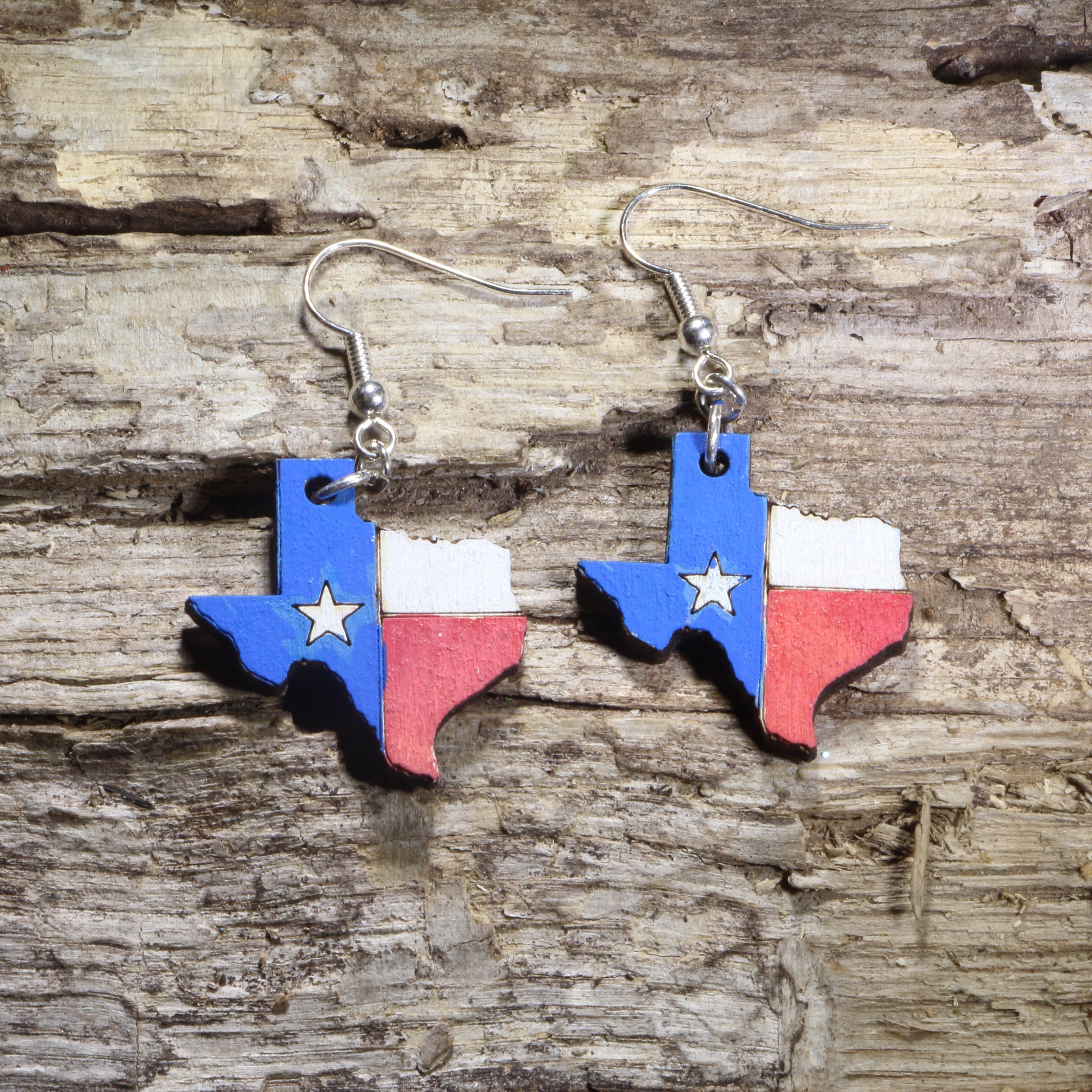 Texas State Flag Wooden Dangle Earrings | Patriotic Jewelry by Cate's Concepts, LLC