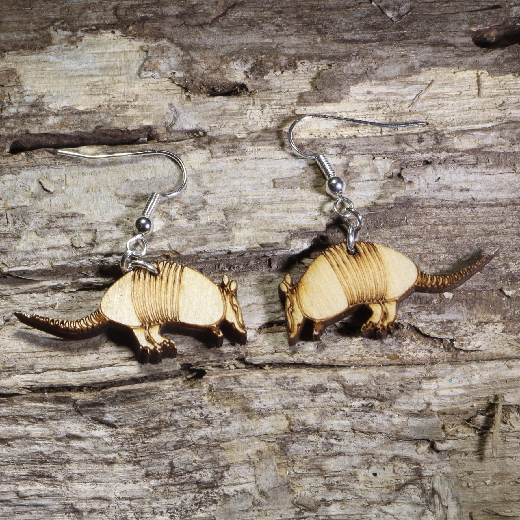 Texas Armadillo Wooden Dangle Earrings | Realistic Animal Jewelry by Cate's Concepts, LLC