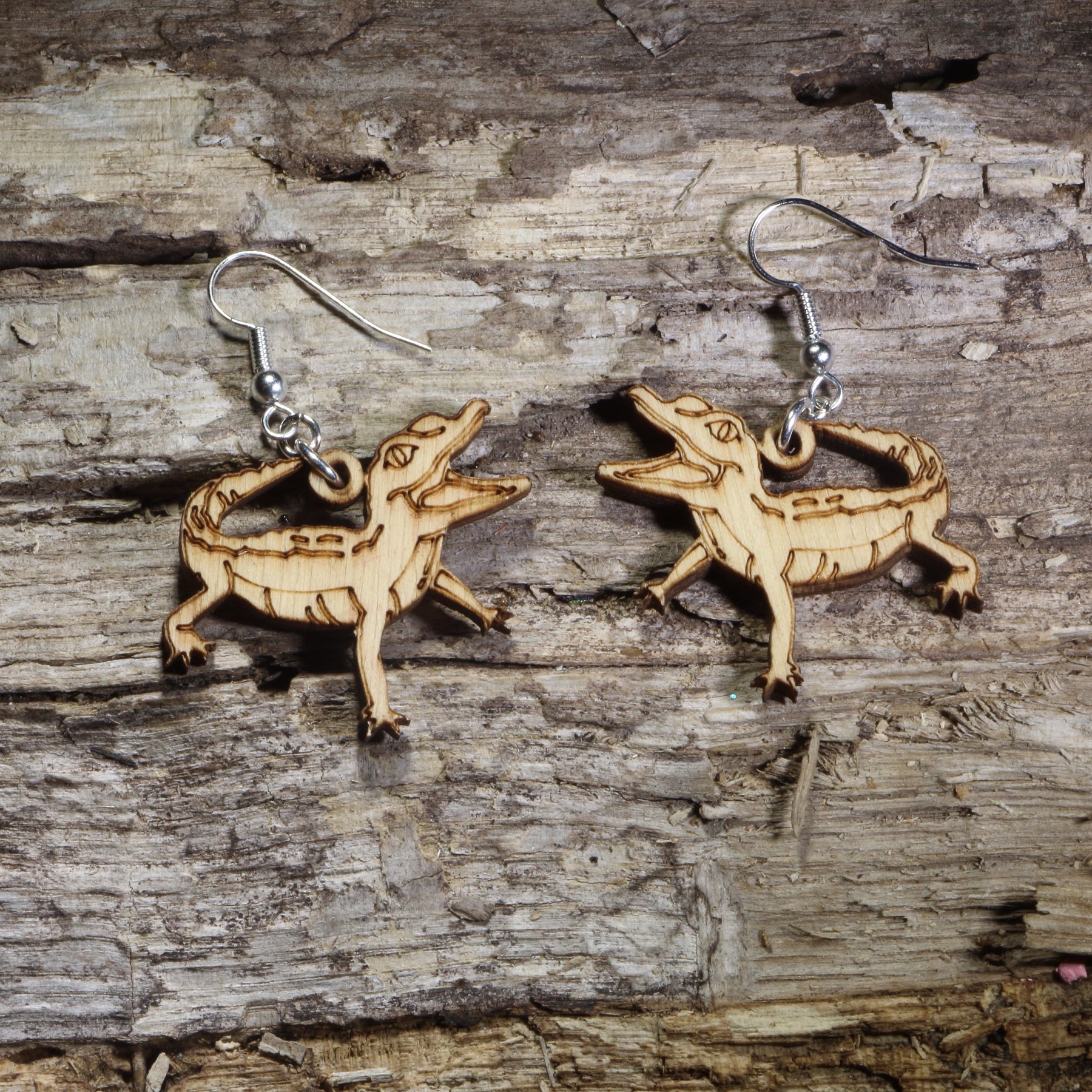 Baby Alligator Wooden Dangle Earrings | Reptile Wildlife Jewelry by Cate's Concepts, LLC