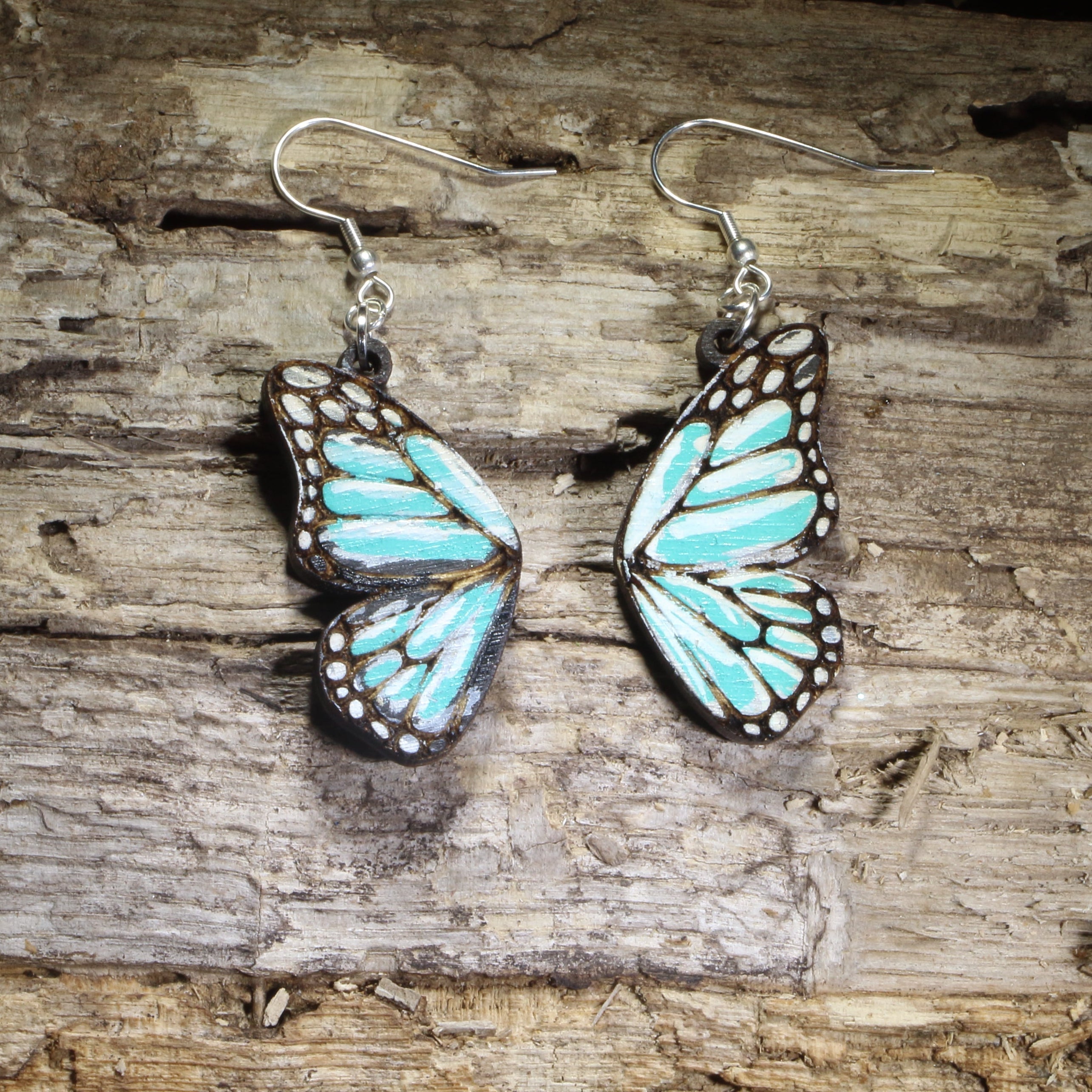 Blue Butterfly Wing Wooden Dangle Earrings | Nature Jewelry by Cate's Concepts, LLC