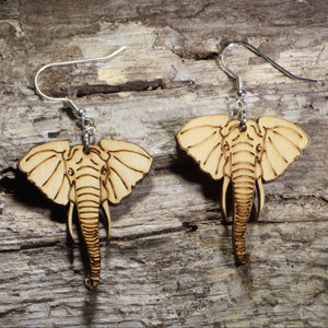 Elephant Head Wooden Dangle Earrings | Animal Jewelry by Cate's Concepts, LLC