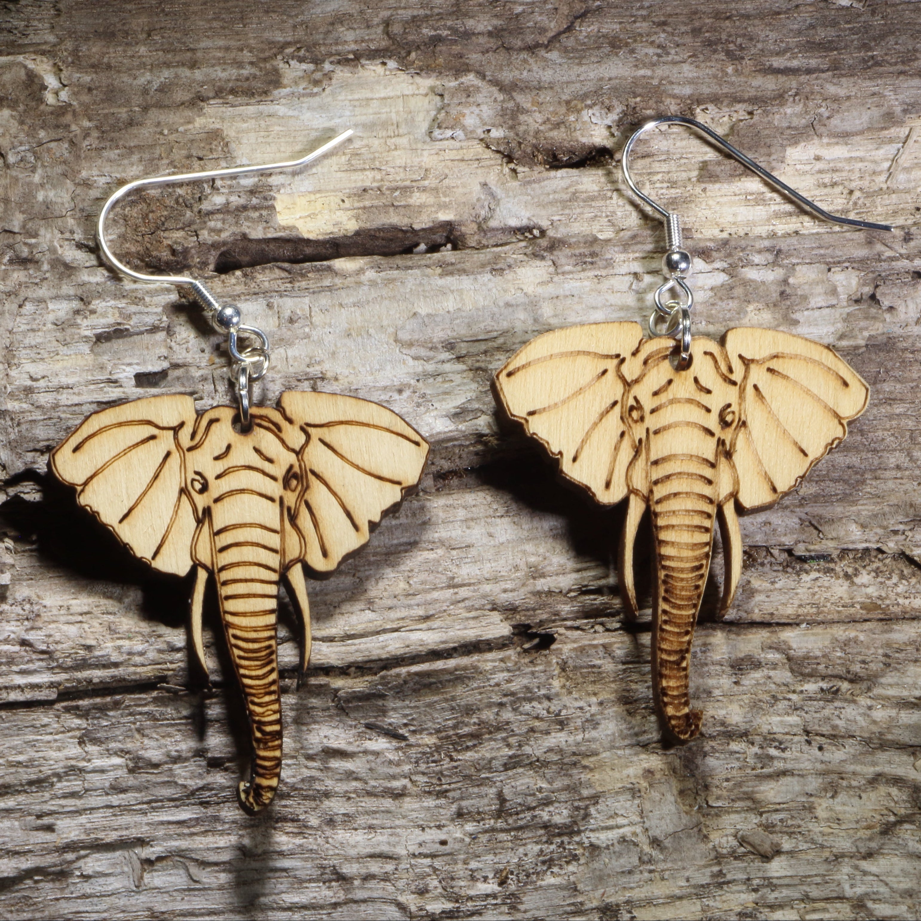 Elephant Head Wooden Dangle Earrings | Animal Jewelry by Cate's Concepts, LLC