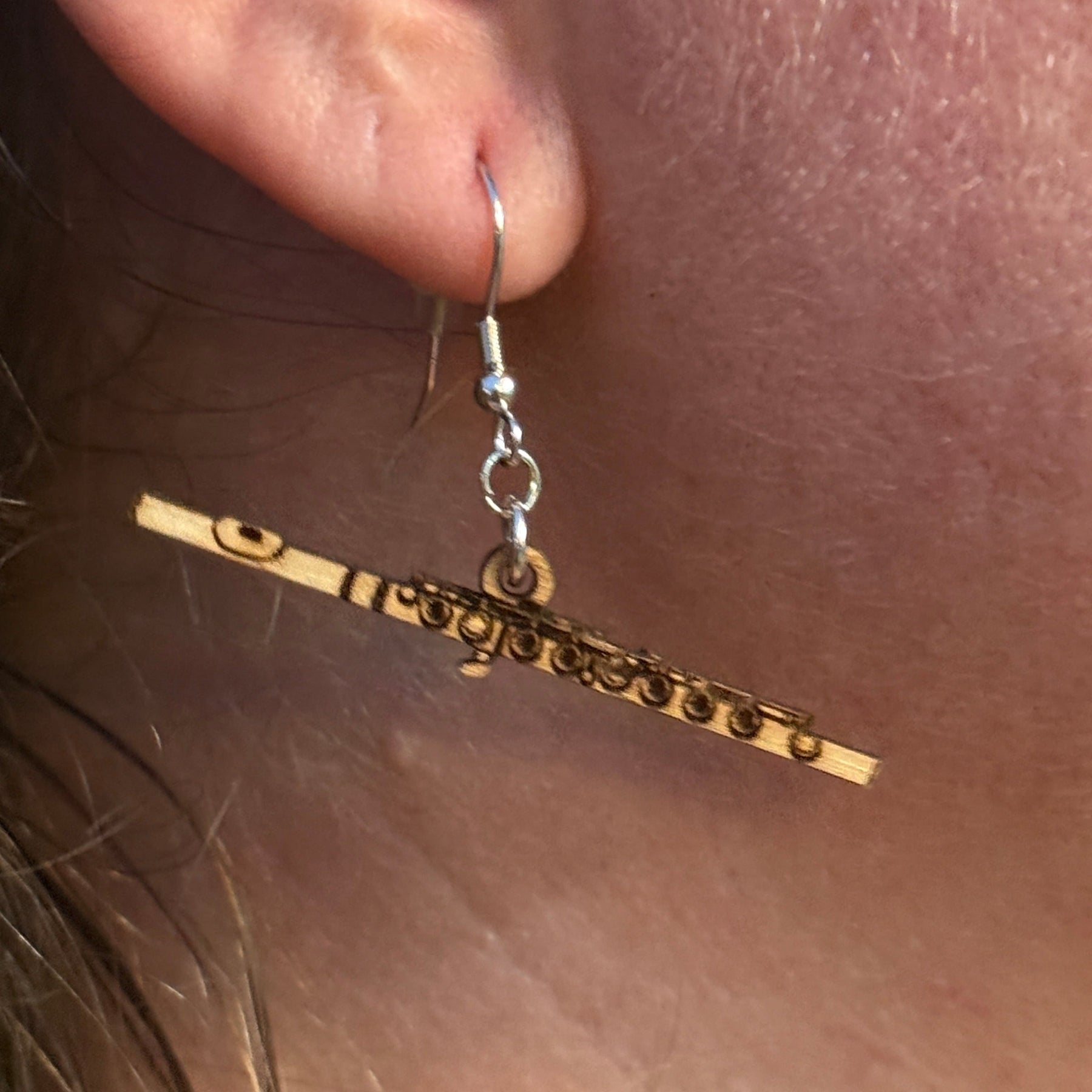 Flute Wooden Dangle Earrings | Music Jewelry detail view by Cate's Concepts, LLC