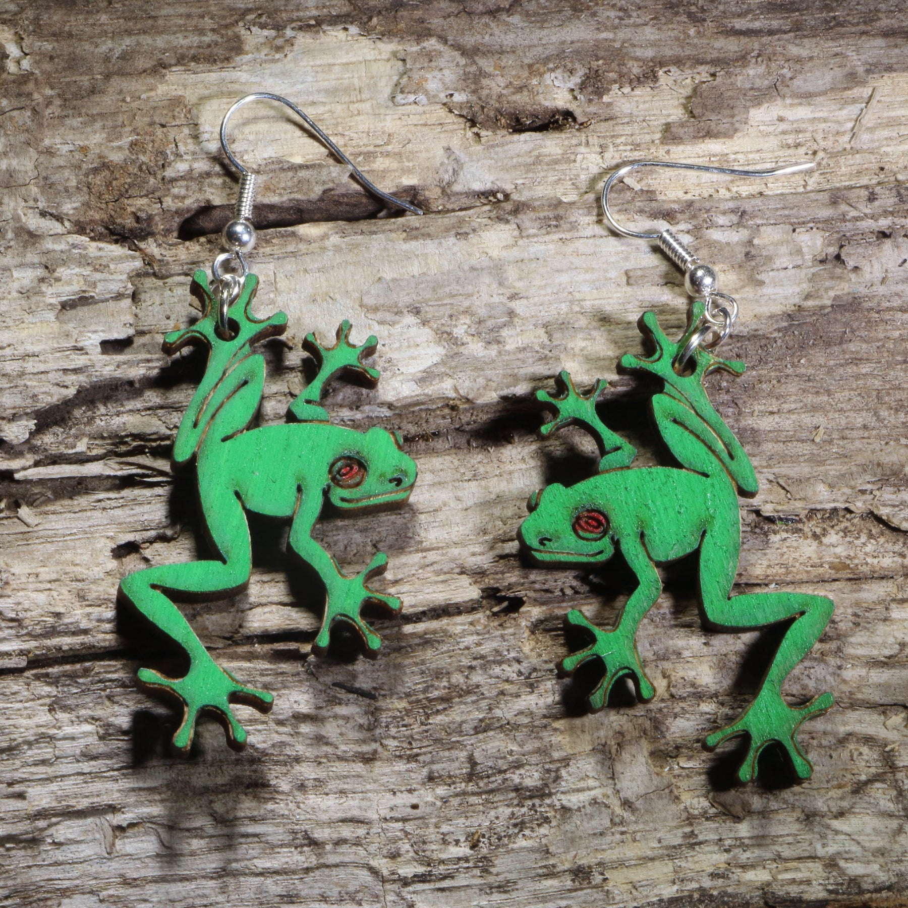 Tree Frog Wooden Dangle Earrings | Rainforest Animal Jewelry by Cate's Concepts, LLC