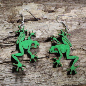 Tree Frog Wooden Dangle Earrings | Rainforest Animal Jewelry by Cate's Concepts, LLC