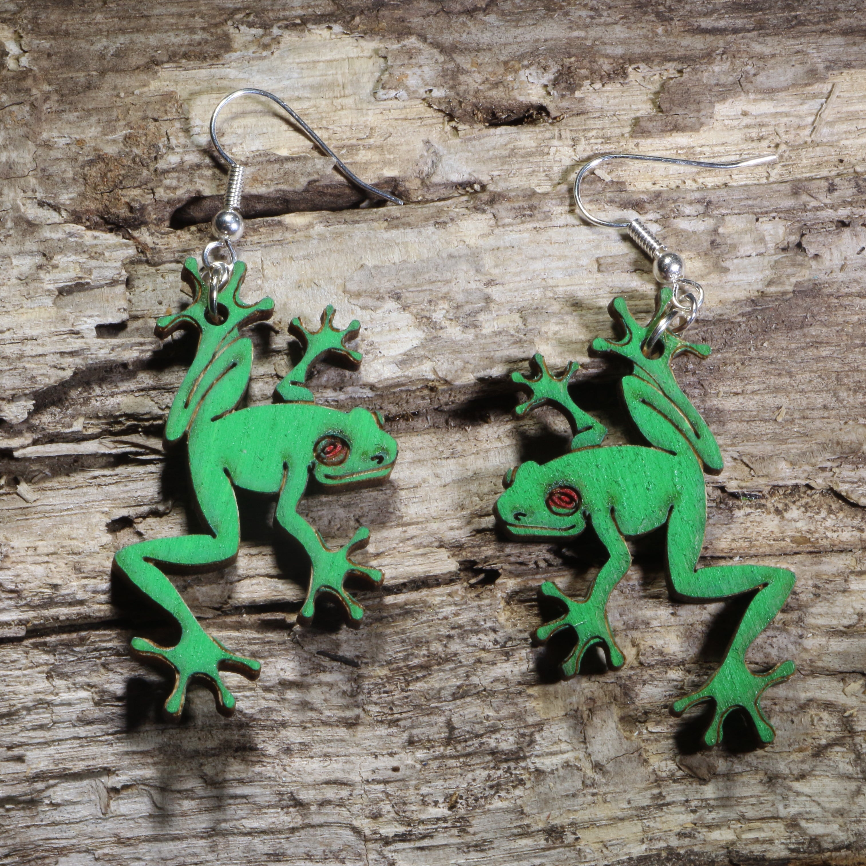 Tree Frog Wooden Dangle Earrings | Rainforest Animal Jewelry by Cate's Concepts, LLC