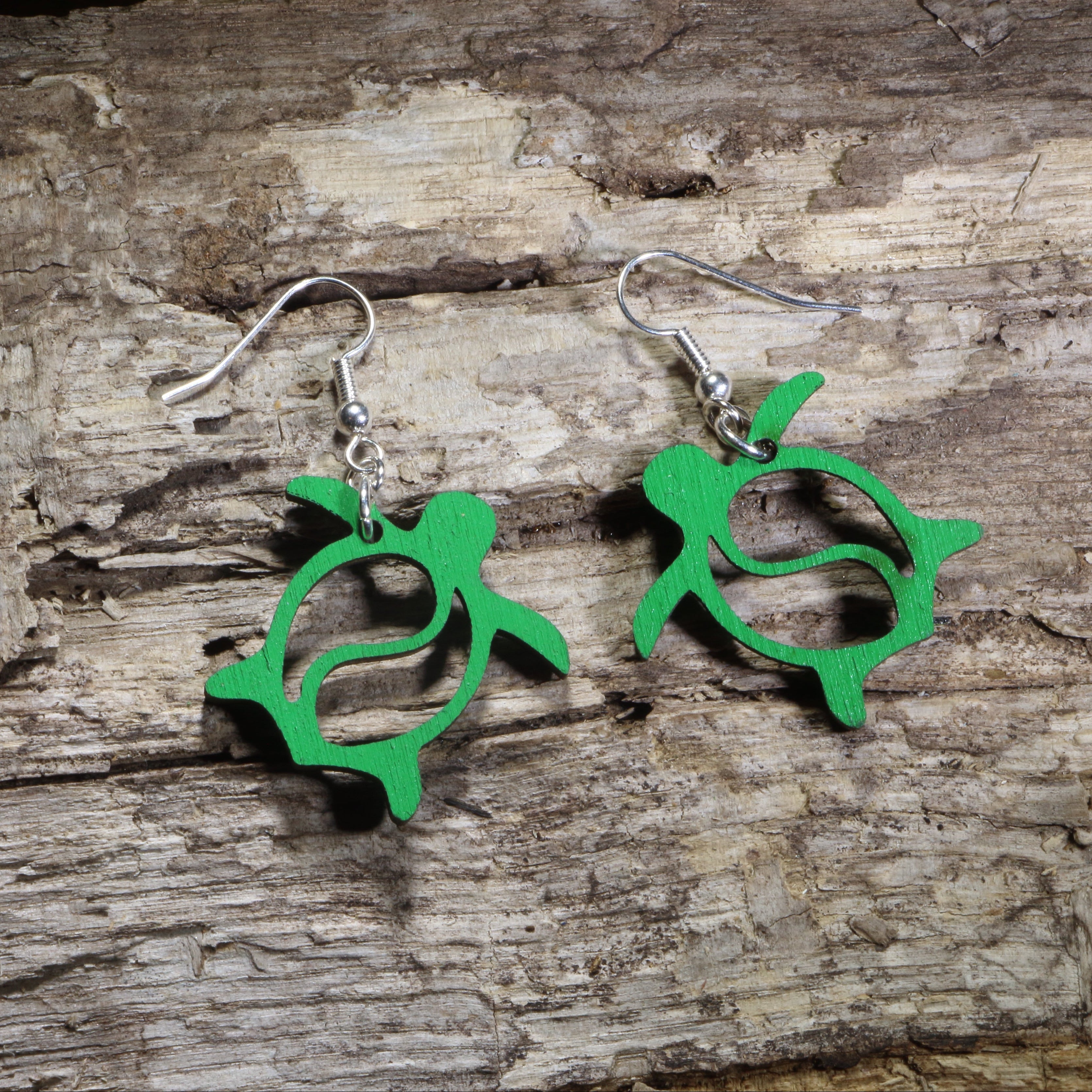 Hawaiian Sea Turtle Wooden Dangle Earrings | Ocean Jewelry by Cate's Concepts, LLC