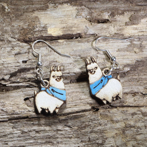 Llama with Scarf Wooden Earrings | Cute Winter Animal Jewelry by Cate's Concepts, LLC