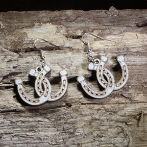 Horseshoe Wooden Dangle Earrings | Western Lucky Jewelry by Cate's Concepts, LLC
