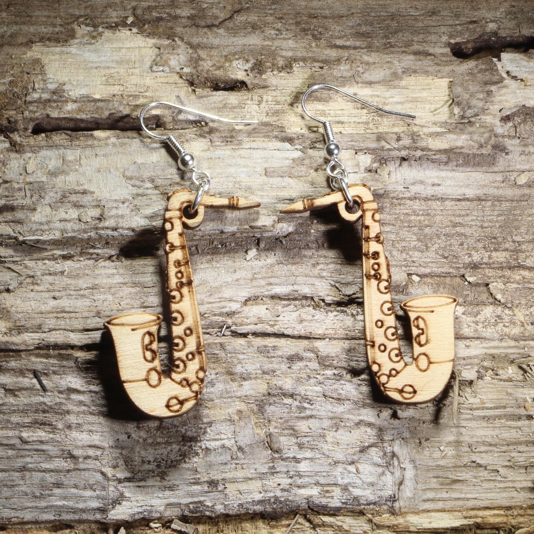 Saxophone Wooden Dangle Earrings | Band Instrument Jewelry by Cate's Concepts, LLC