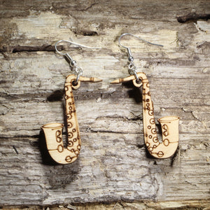 Saxophone Wooden Dangle Earrings | Band Instrument Jewelry by Cate's Concepts, LLC