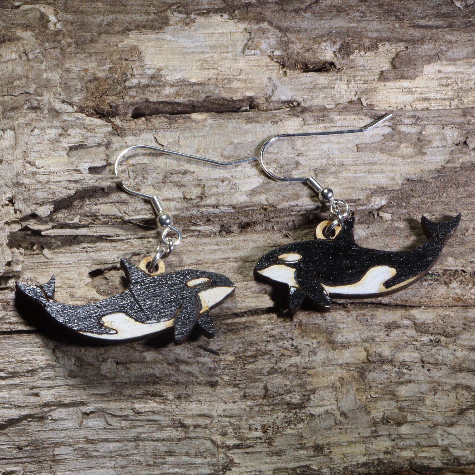 Orca Whale Wooden Dangle Earrings | Ocean Wildlife Jewelry by Cate's Concepts, LLC