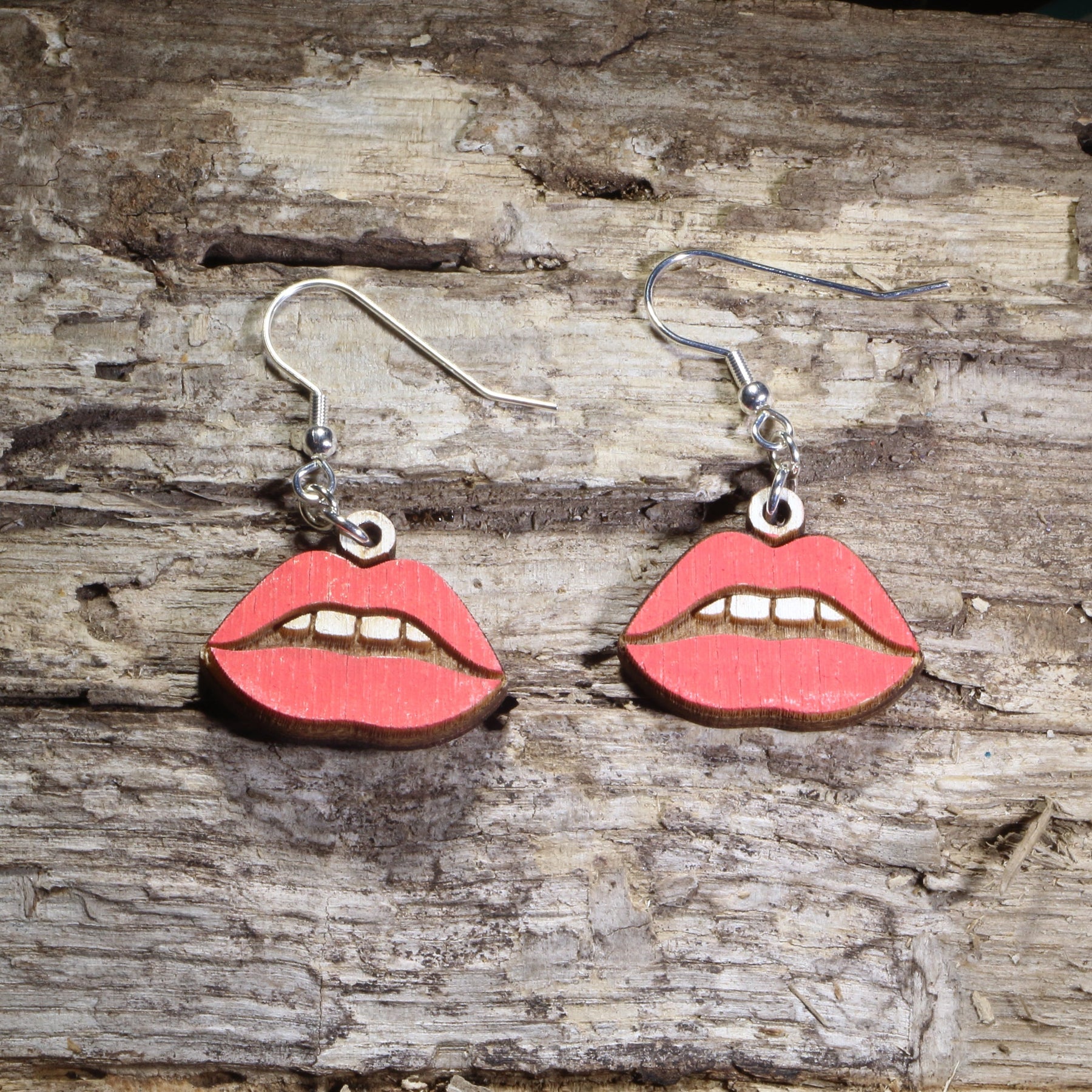 Red Lips Wooden Dangle Earrings | Beauty Jewelry by Cate's Concepts, LLC