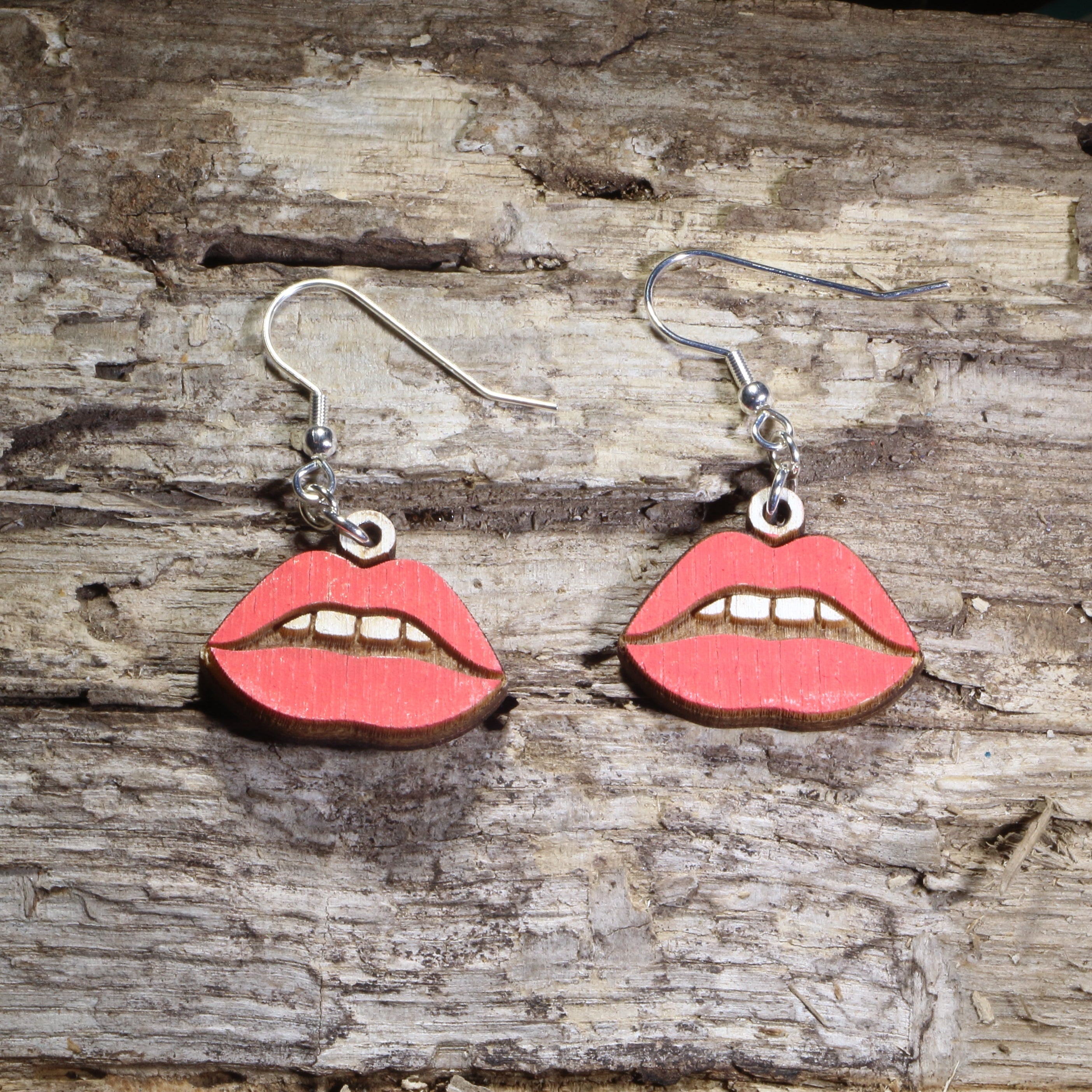 Red Lips Wooden Dangle Earrings | Beauty Jewelry by Cate's Concepts, LLC