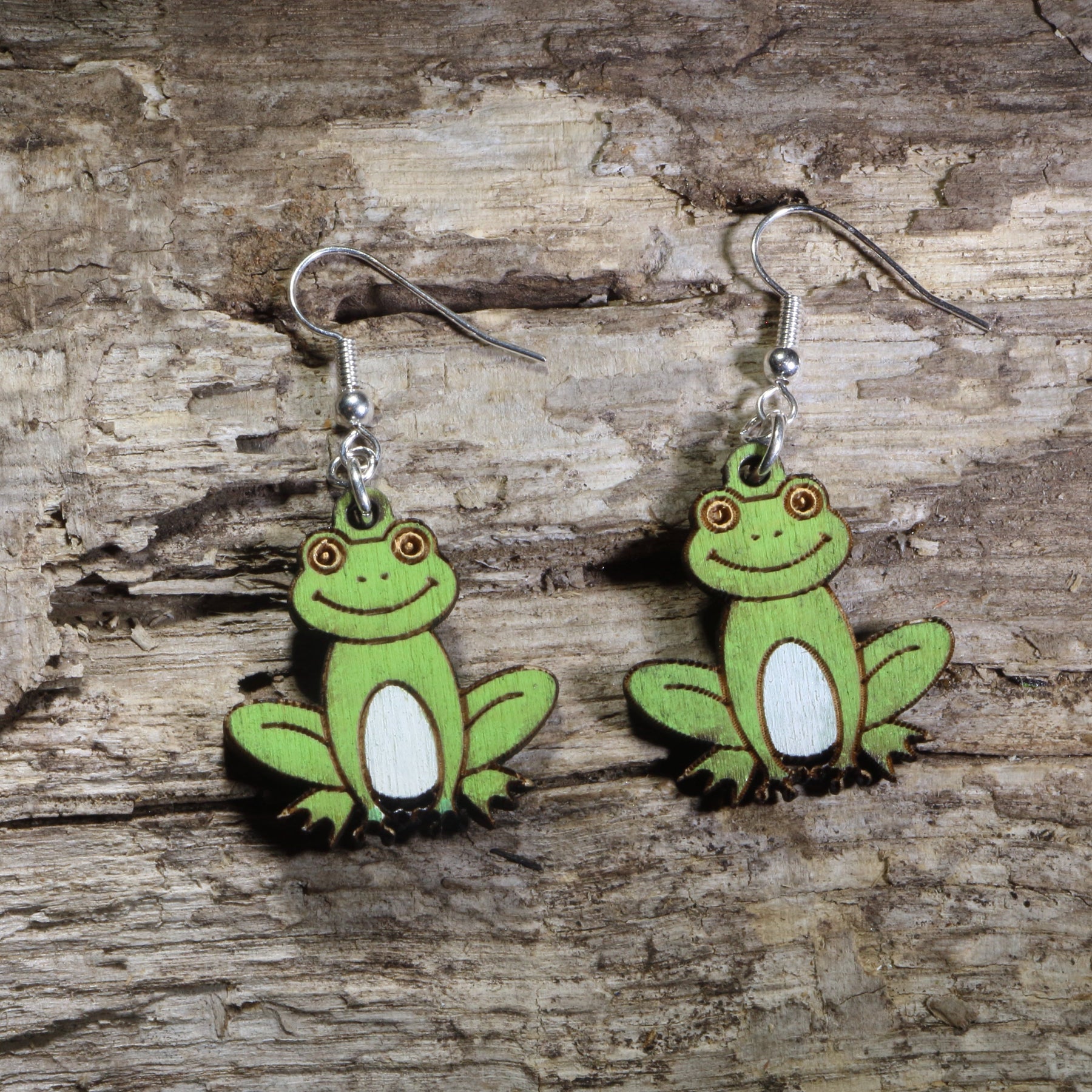 Cute Frog Wooden Dangle Earrings | Fun Animal Jewelry by Cate's Concepts, LLC