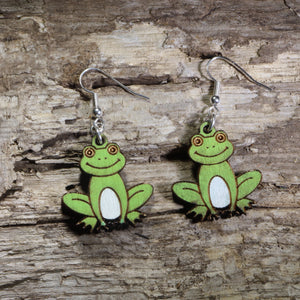 Cute Frog Wooden Dangle Earrings | Fun Animal Jewelry by Cate's Concepts, LLC