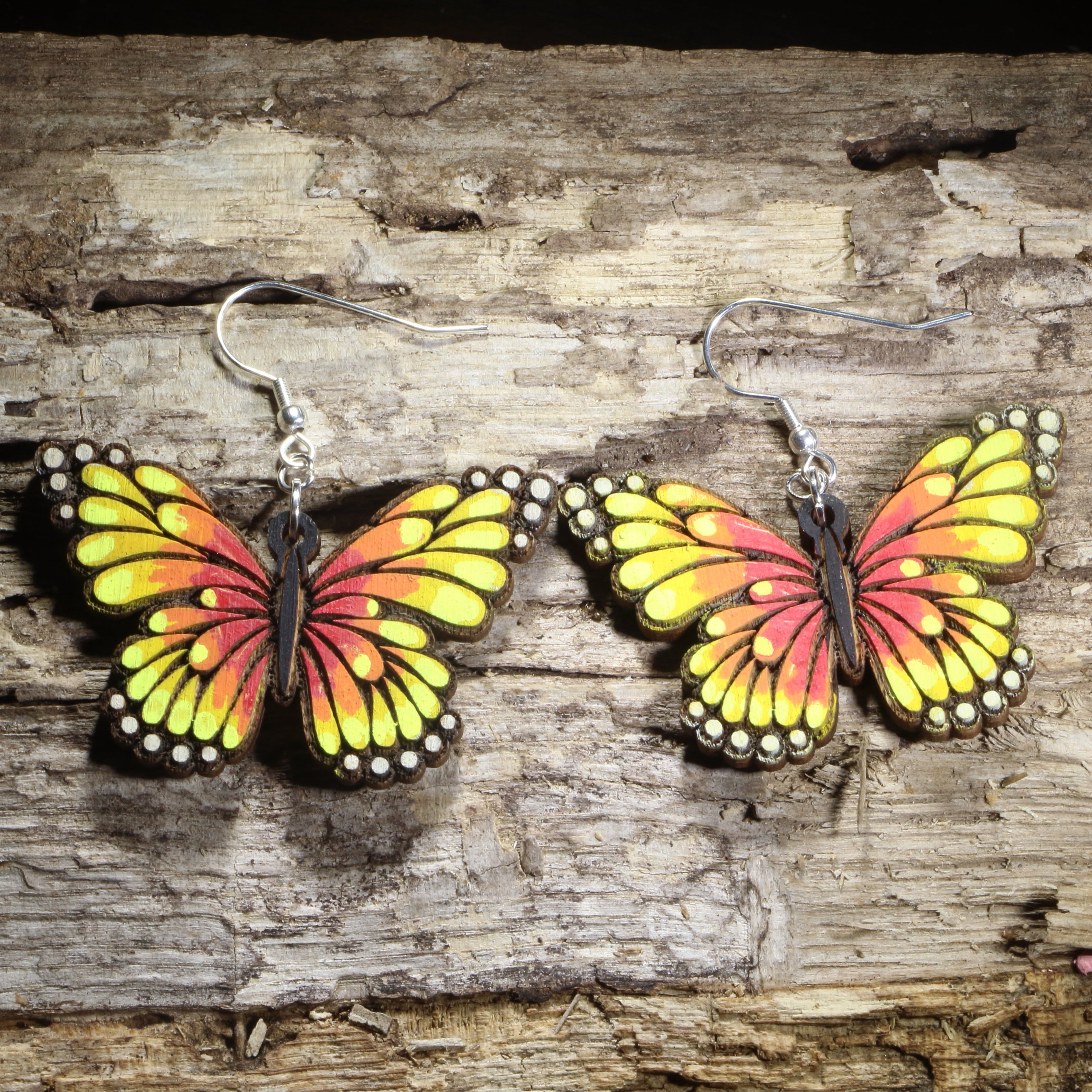 Sunset Butterfly Wooden Dangle Earrings | Nature Jewelry by Cate's Concepts, LLC