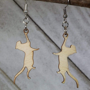Hanging Cat Wooden Dangle Earrings | Cute Cat Jewelry by Cate's Concepts, LLC, handmade jewelry main product photo