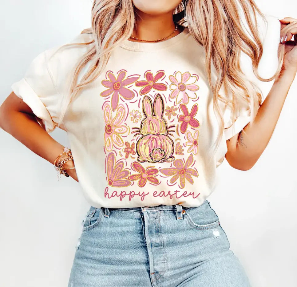 Happy Easter Floral Shirt by Southern Backroad Tees LLC, Southern lifestyle apparel main product photo