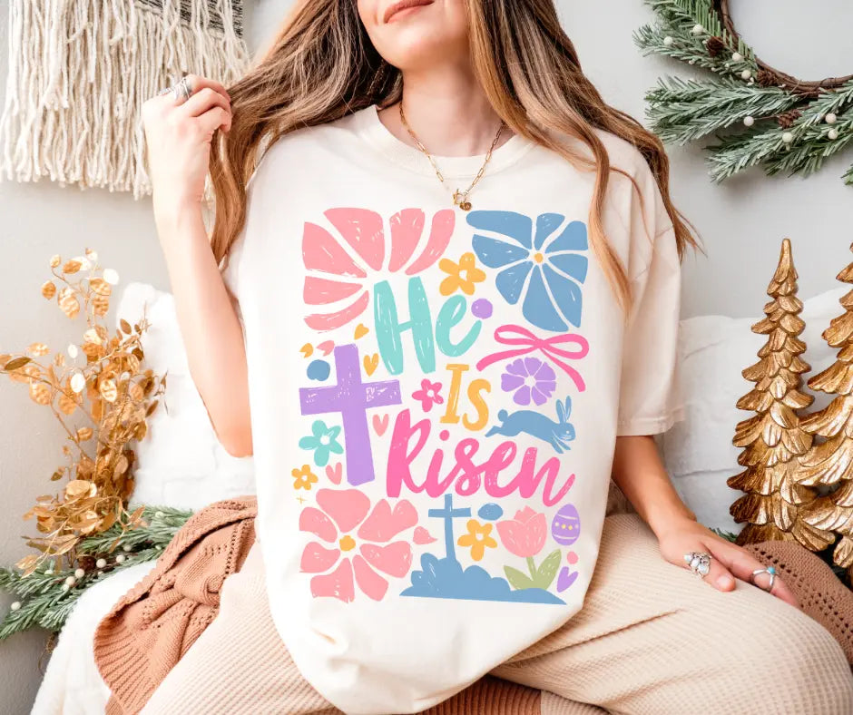 He is Risen Retro Easter Shirt by Southern Backroad Tees LLC, Southern lifestyle apparel main product photo