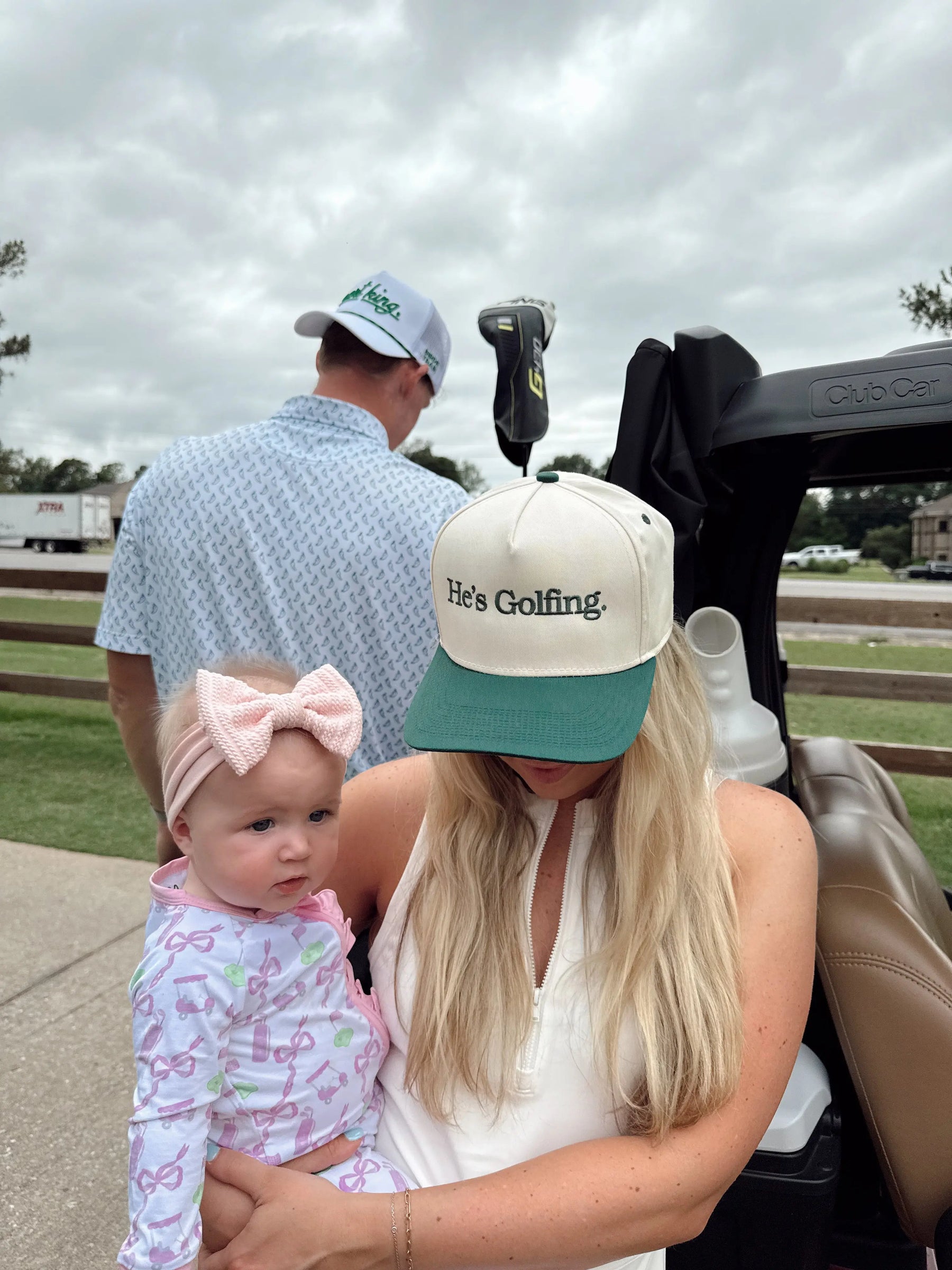 He's Golfing - Green Vintage Trucker Hat by KenzKustomz, Southern lifestyle apparel detail photo 2