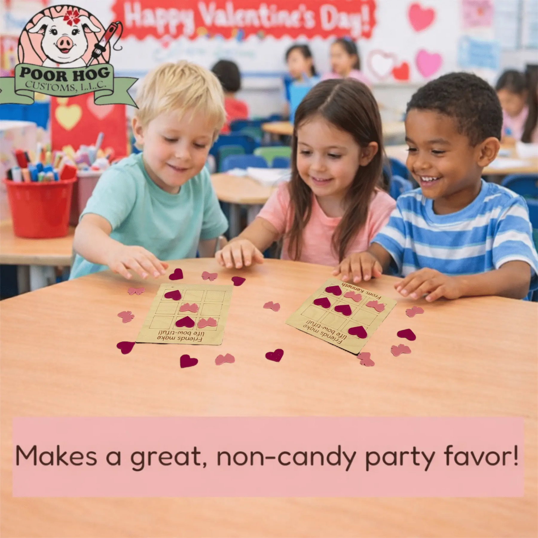 Heart and Bow Tic Tac Toe Valentine Game by Poor Hog Customs, board games detail photo 2