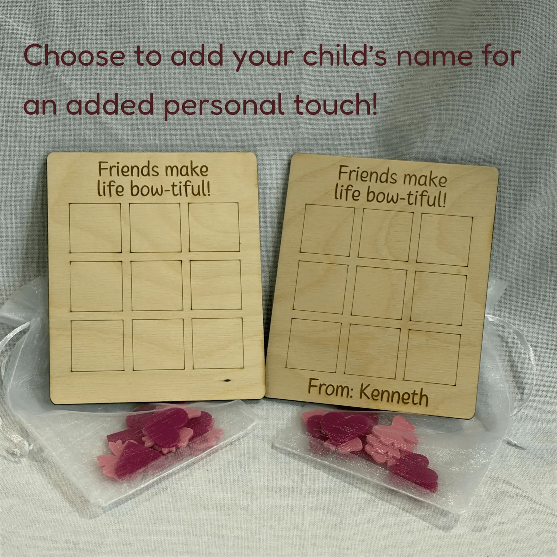 Heart and Bow Tic Tac Toe Valentine Game by Poor Hog Customs, board games detail photo 3