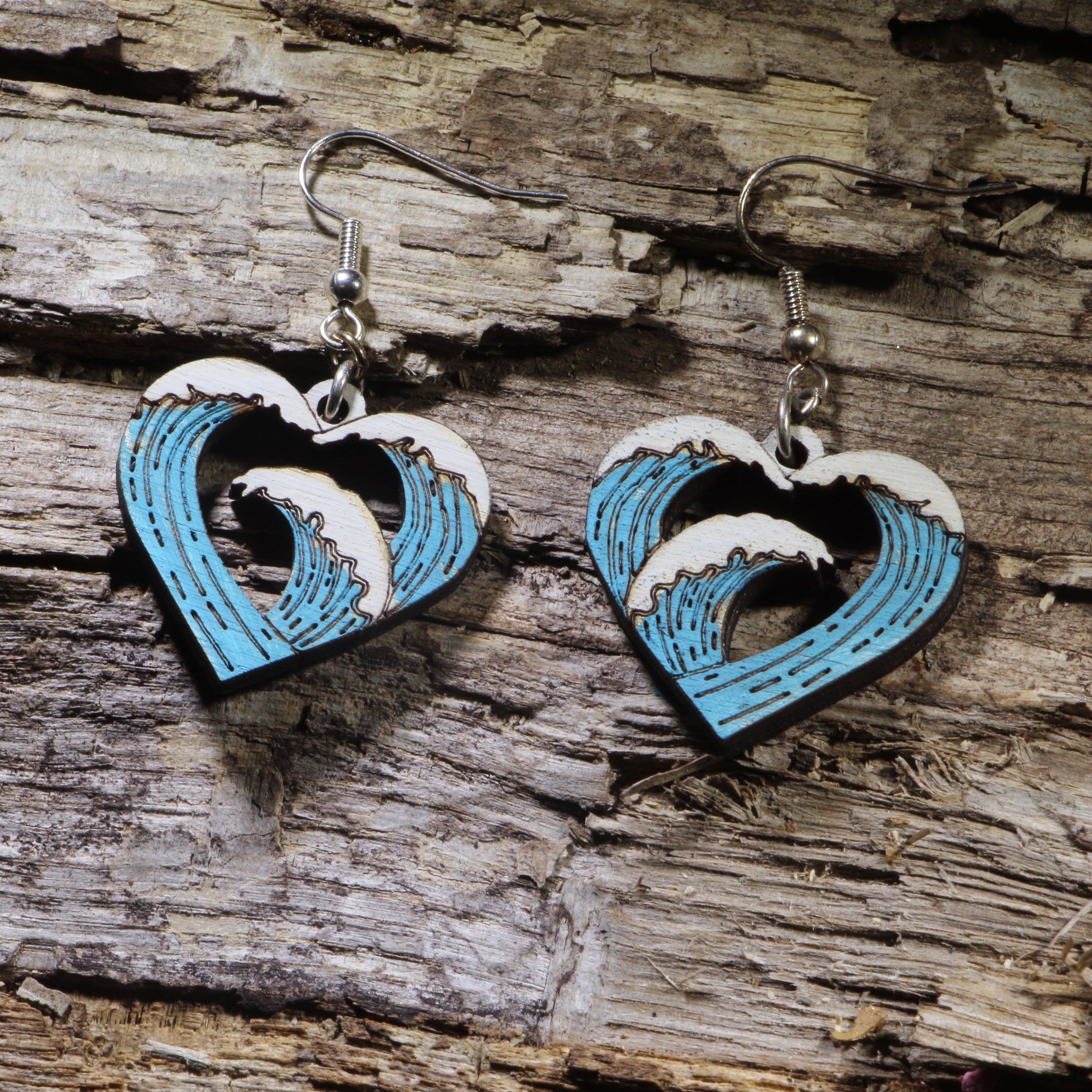 Heart Wave Wooden Dangle Earrings | Modern Love Jewelry by Cate's Concepts, LLC