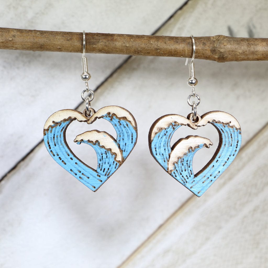Heart Wave Wooden Dangle Earrings | Modern Love Jewelry detail view by Cate's Concepts, LLC