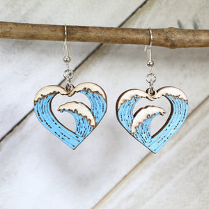 Heart Wave Wooden Dangle Earrings | Modern Love Jewelry