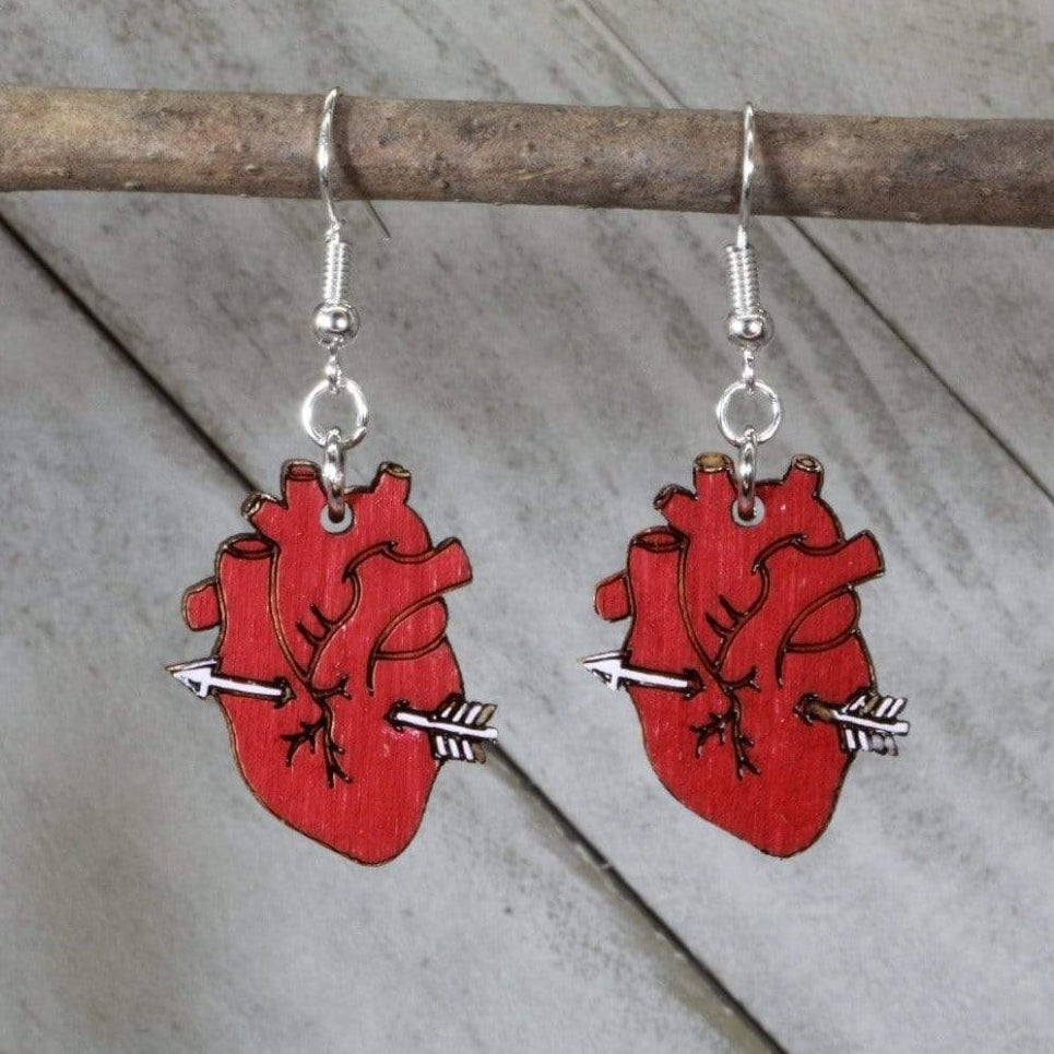 Heart with Arrow Wooden Earrings | Romantic Love Jewelry by Cate's Concepts, LLC, handmade jewelry main product photo