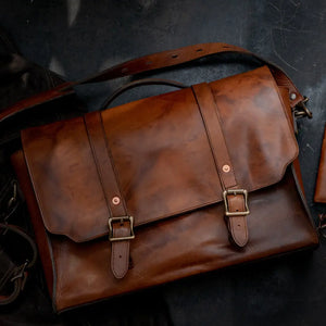 Heritage Leather Briefcase by Mission Mercantile Leather Goods, handmade leather goods main product photo