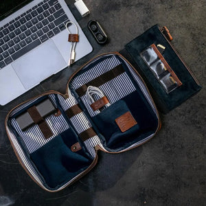 Heritage Leather "Doc" Electronics Organizer / Toiletry Kit by Mission Mercantile Leather Goods, natural skincare detail photo 4