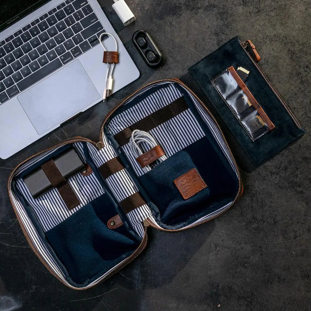 Heritage Leather "Doc" Electronics Organizer / Toiletry Kit by Mission Mercantile Leather Goods, natural skincare detail photo 12
