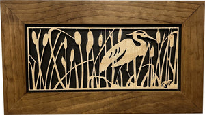 Decorative Gun Safe Heron in Cattails Wall-Mounted Gun Cabinet To Securely Store Your Gun In Plain Sight by Bellewood Designs, Southern home decor detail photo 3